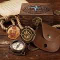 Personalized Engraved Compass with Wooden Box Custom Brass Pocket Compass with PU Leather Storage Pouch