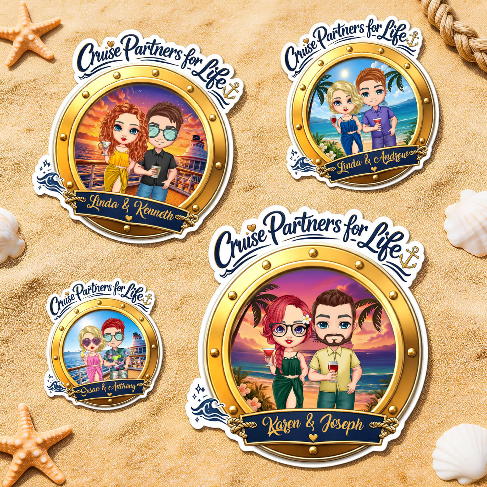 Personalized Cruise Door Magnet Custom Cartoon Couple & Name Cruise Partners for Life Cabin Decoration for Anniversary Honeymoon Trip Cabin Door Fridge Gifts for Husband Wife Family Friends