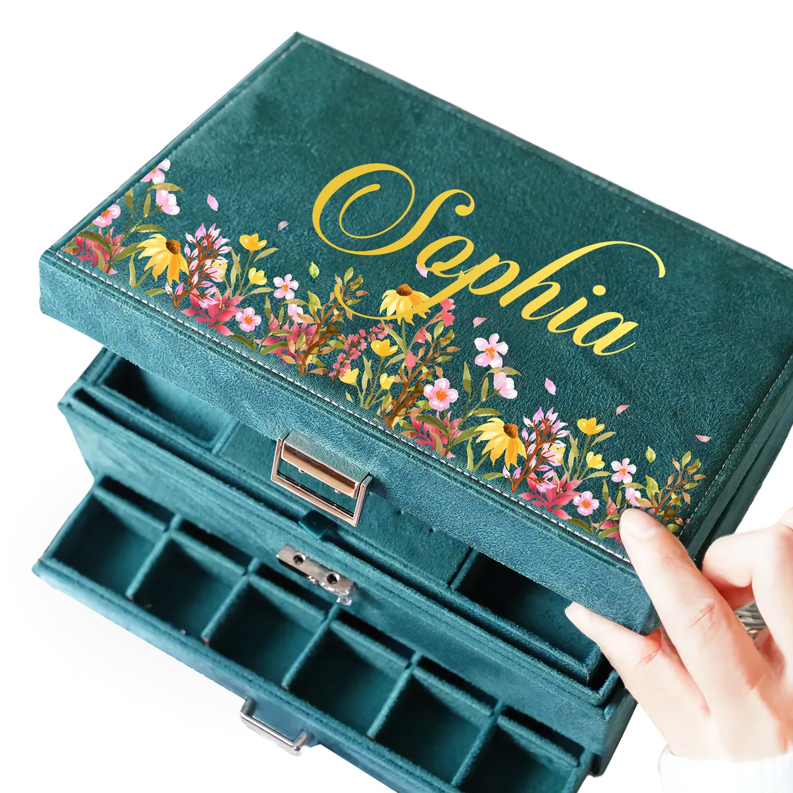 Custom Flower & Name Velvet Jewelry Case | Thoughtful Gift for Birthday, Wedding & Bridal Shower