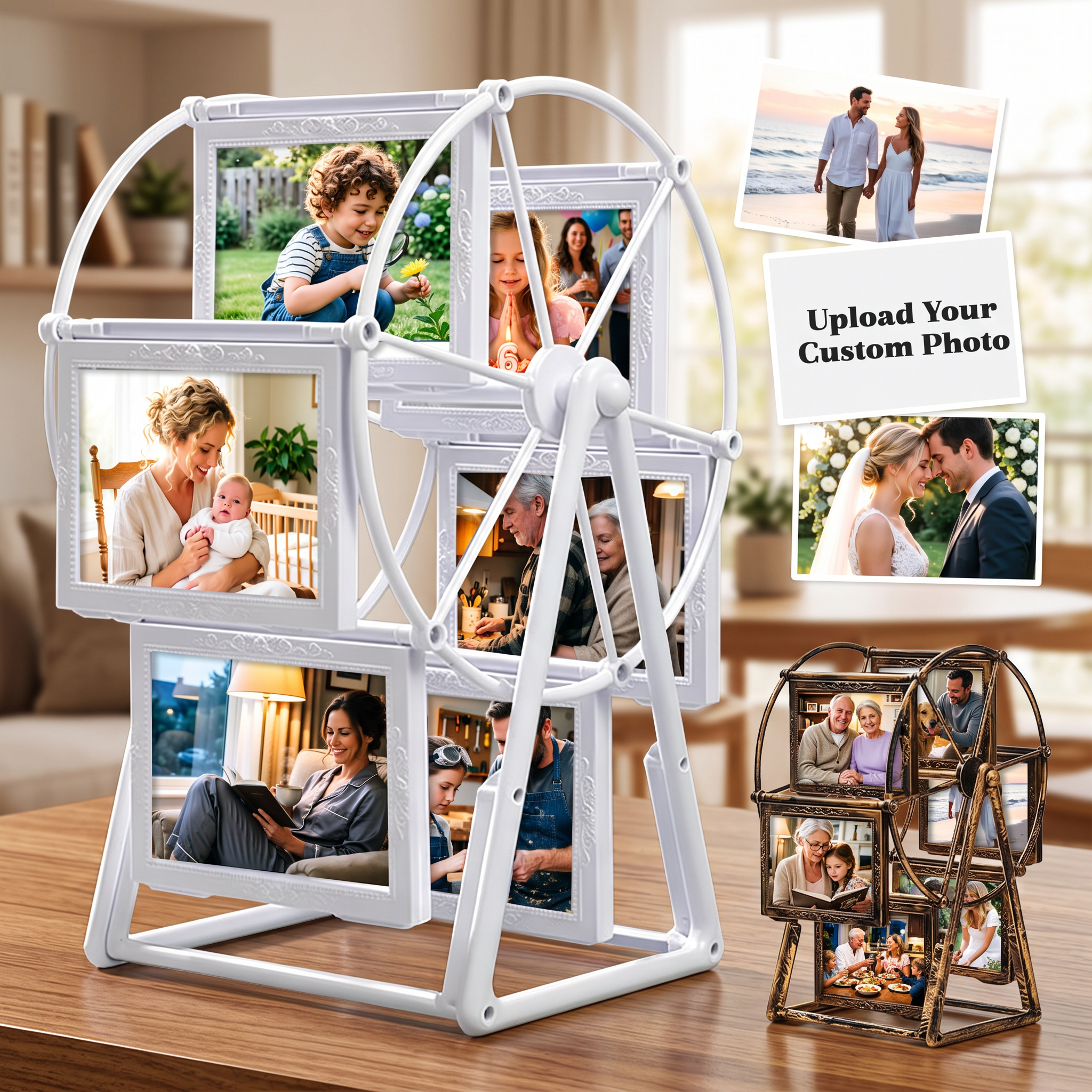 Personalized Ferris Wheel Rotating Picture Frame Vintage Photo Frame with Photo Printing Service Desk Table Top Photo Frames for Home Décor Christmas Birthday Anniversary Housewarming Gifts