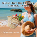 Personalized Beach Tote Bag for Women Summer Straw Bag with Name Waterproof Travel Storage Bag Shoulder Bag Bridal Shower Gift Gifts for Mom Grandma Wife Girlfriend Bride Bridesmaid Bestie