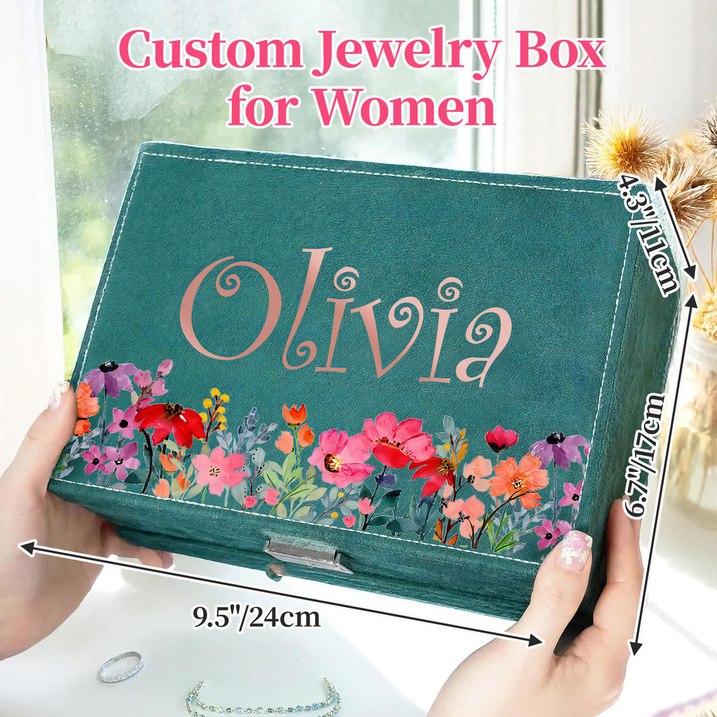 Custom Flower & Name Velvet Jewelry Case | Thoughtful Gift for Birthday, Wedding & Bridal Shower