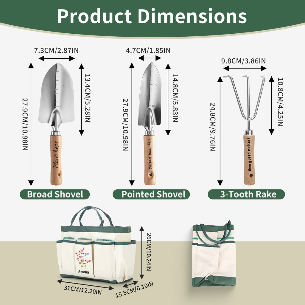Personalized Gardening Tools Gardening Supplies Kit Gardening Gifts for Women Garden Tool Bag Organizer with Birth Flower and Name Outdoor Hand Tools Birthday Gifts for Gardener Christmas