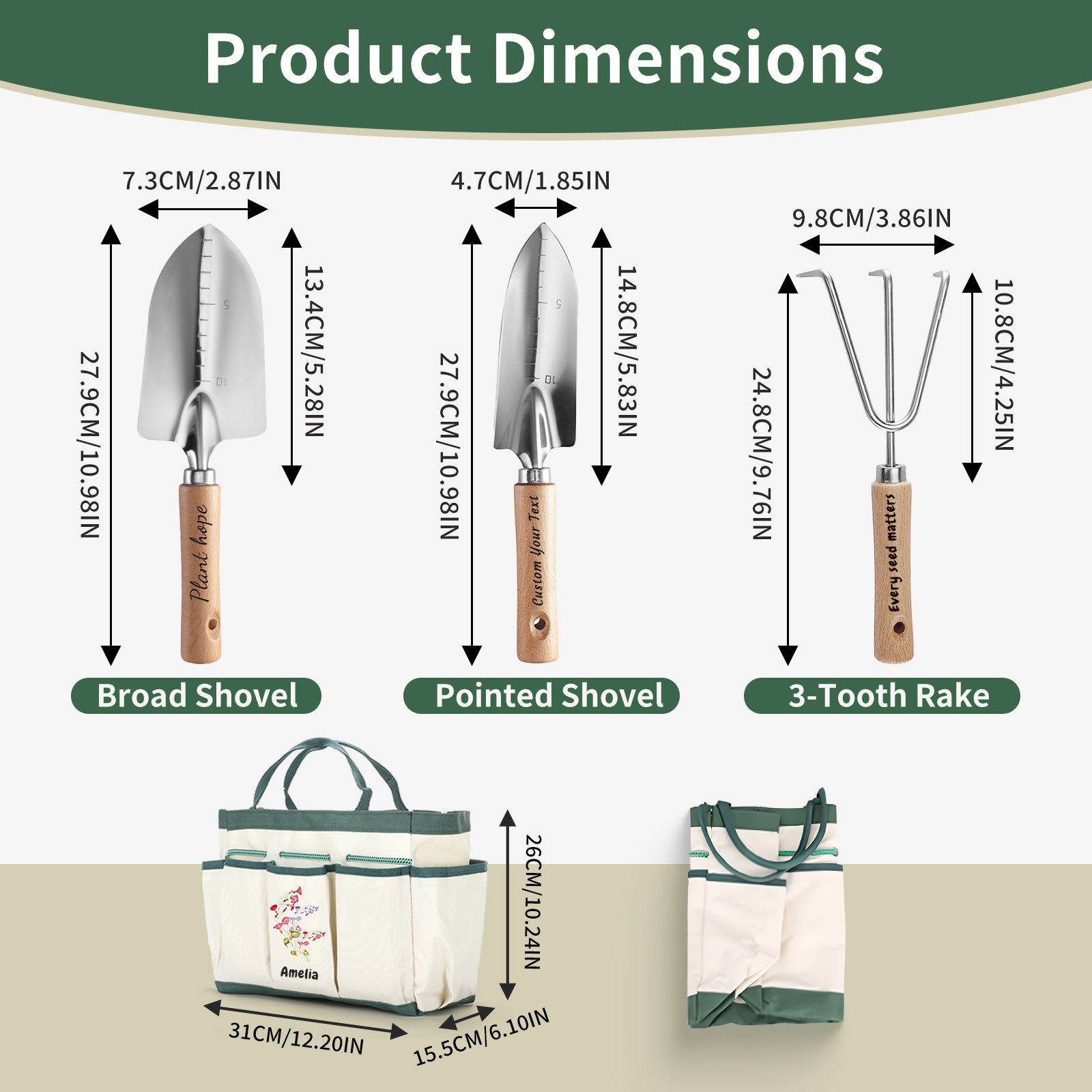 Personalized Gardening Tools Gardening Supplies Kit Gardening Gifts for Women Garden Tool Bag Organizer with Birth Flower and Name Outdoor Hand Tools Birthday Gifts for Gardener Christmas