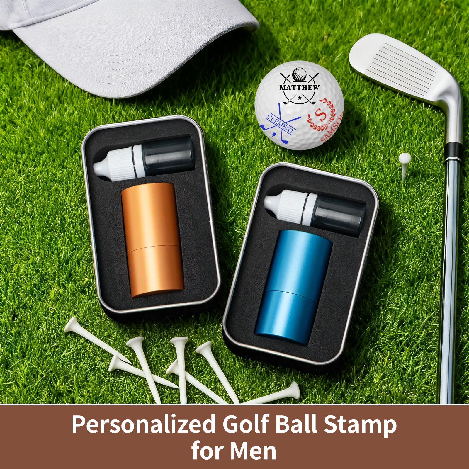 Personalized Large Golf Ball Stamp – 20 mm Logo with Metal Storage Case Custom Name or Logo Reusable Golf Ball Marking Men's Golf Accessories Gifts for Golf Lovers Golfers Dad Husband