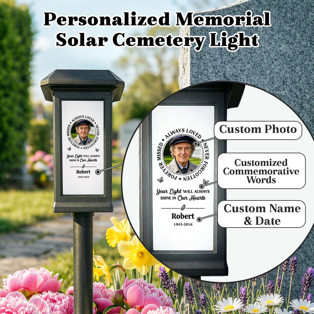 Personalized Solar Lights for Cemetery Solar Pathway Lights with Photo & Name Garden Memorial Outdoor Grave Light for Outdoor Garden Balcony Yard Memorial Remembrance Gifts for Loved Ones