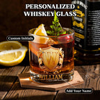 Personalized Golden Badge Whiskey Glass 10 oz Glass Glass for Scotch Bourbon Custom Initial and Name Gifts for Bartender Dad Husband Boyfriends Party Favor Birthday Father's Day Gifts