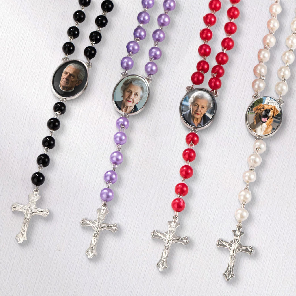 Personalized Photo Rosary Beads Necklace Memorial Necklace for Women Christian Cross Necklace Catholic Necklace with Custom Photo Prayer Gift Memorial Gift Mother's Day Gift Birthday Gift
