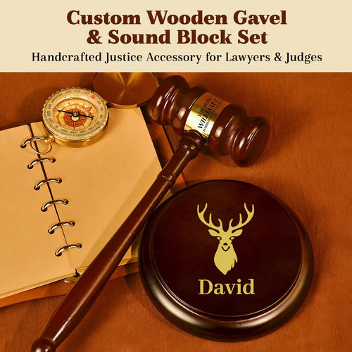 Custom Engraved Wooden Judge Gavel Gift Set
