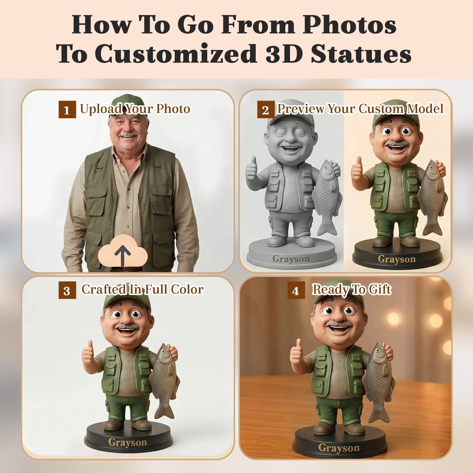 Personalized 3D Figurine from Photo Full Personalized Statue Sculpture Gifts Based on Your Photos for Boyfriend Husband Friends Custom Gifts for Father's Day Birthday Christmas Anniversary