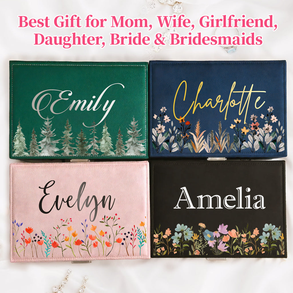 Custom Flower & Name Velvet Jewelry Case | Thoughtful Gift for Birthday, Wedding & Bridal Shower