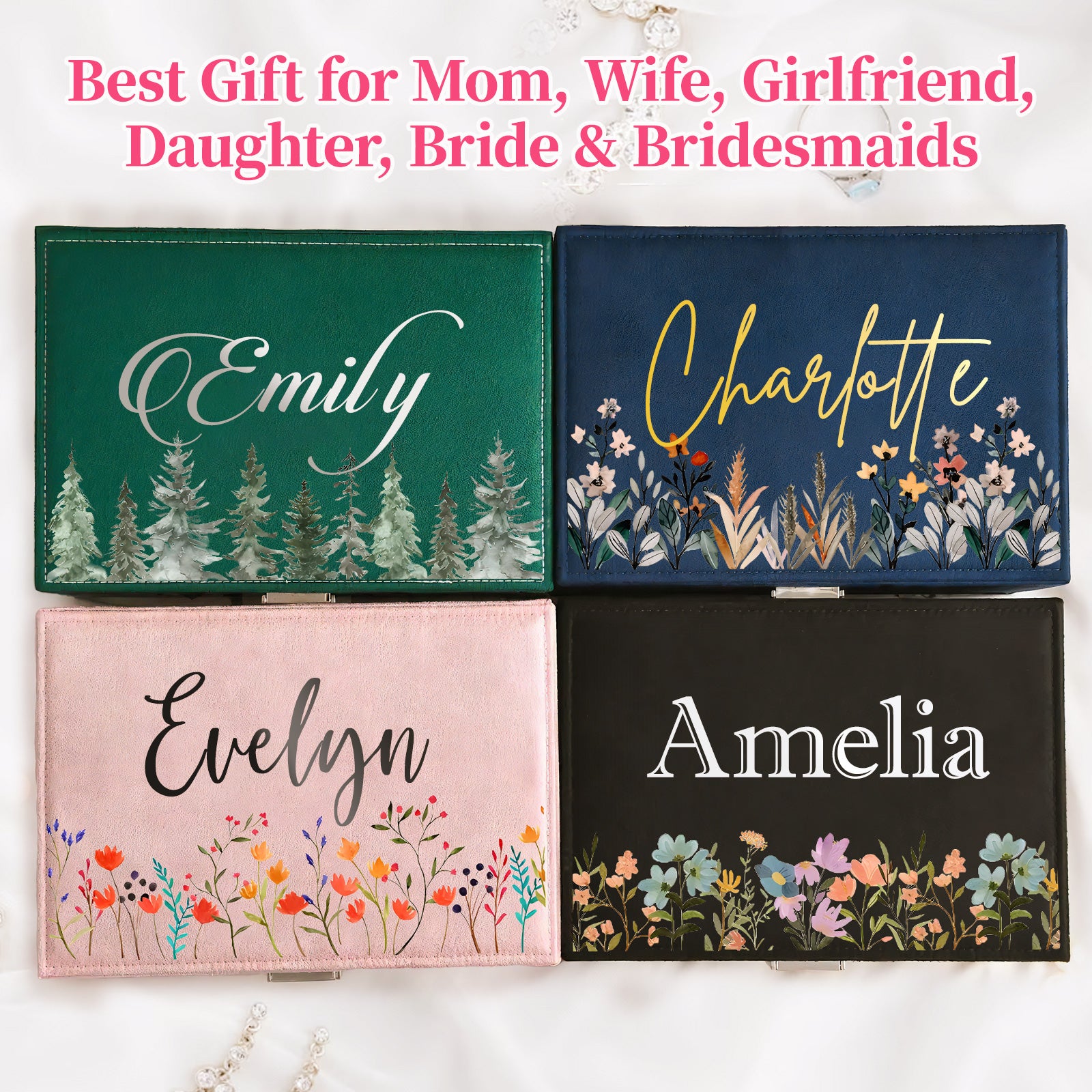 Custom Flower & Name Velvet Jewelry Case | Thoughtful Gift for Birthday, Wedding & Bridal Shower
