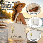 Personalized Birth Flower Corduroy Tote Bag