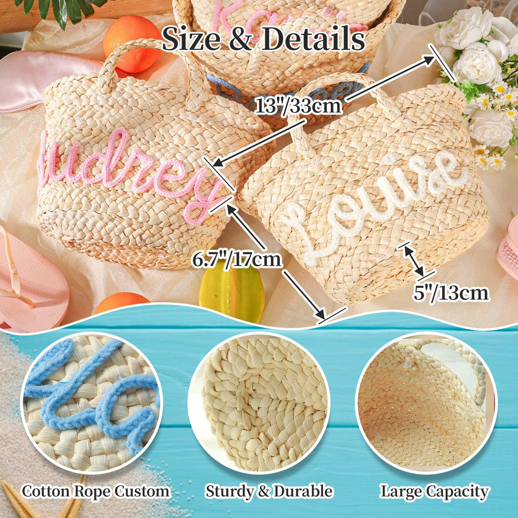 Personalized Beach Tote Bag for Women Summer Straw Bag with Name Waterproof Travel Storage Bag Shoulder Bag Bridal Shower Gift Gifts for Mom Grandma Wife Girlfriend Bride Bridesmaid Bestie
