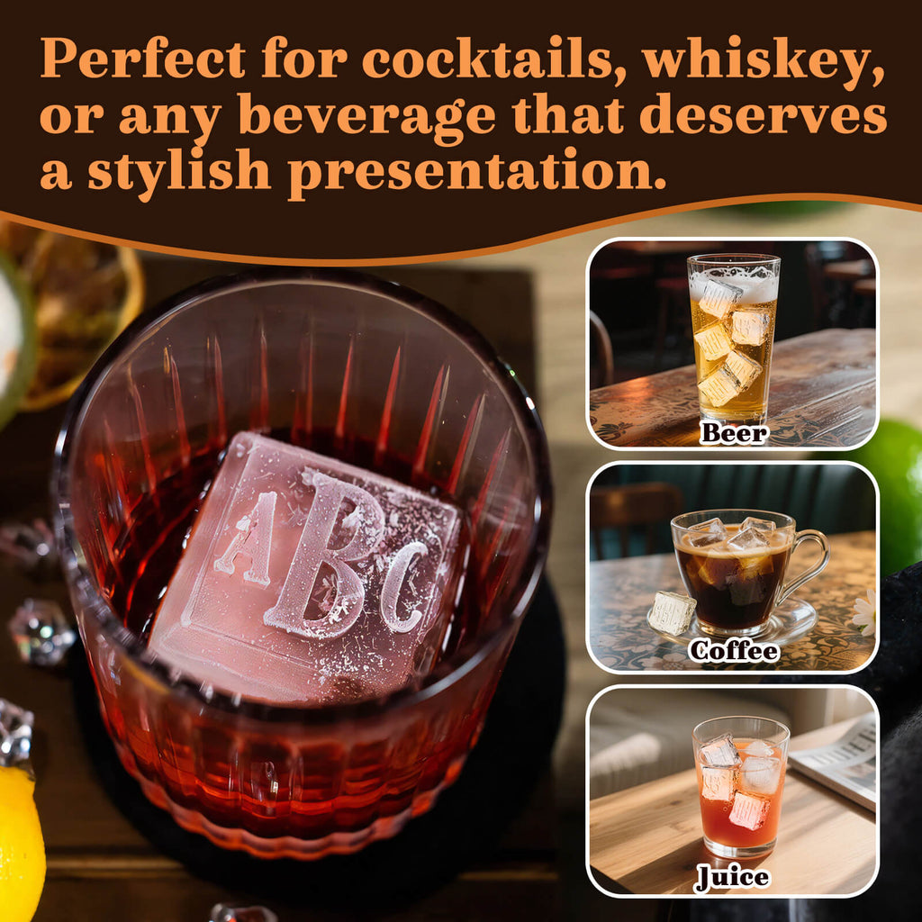 Personalized Monogrammed Ice Cubes Custom 2 inch Whiskey Rocks Food Grade Silicone Mold with Lid for Wedding Home Bar Gifts for Dad Husband Whisky Lover Cocktail Lover Bartender