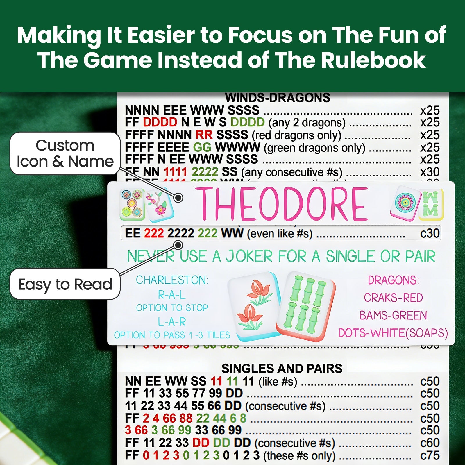 Personalized Acrylic Mahjong Line Reader  with Rules and Name  Accessories Tool Gifts  for Parties  Game Nights  Birthday Gifts for Lovers  Beginners  Family  Friends  Wife  Husband