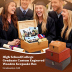 Personalized Graduation Wooden Keepsake Box Custom Engraved Memory Box with Name Storage Boxes for High School College Graduates Cap and Gown Photos Letters Graduation Gifts-for Him Her