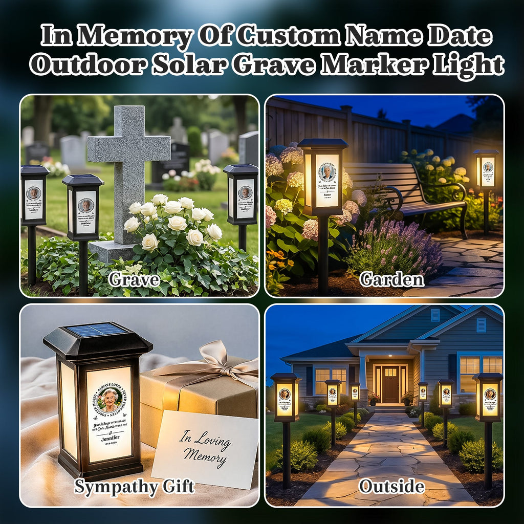 Personalized Solar Lights for Cemetery Solar Pathway Lights with Photo & Name Garden Memorial Outdoor Grave Light for Outdoor Garden Balcony Yard Memorial Remembrance Gifts for Loved Ones