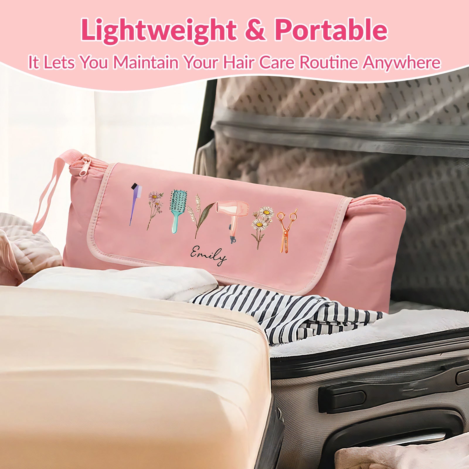 Personalized Heat-Resistant Hair Tools Travel Bag – Custom Birth Flower & Name Organizer for Dyson, Shark & Hot Tools