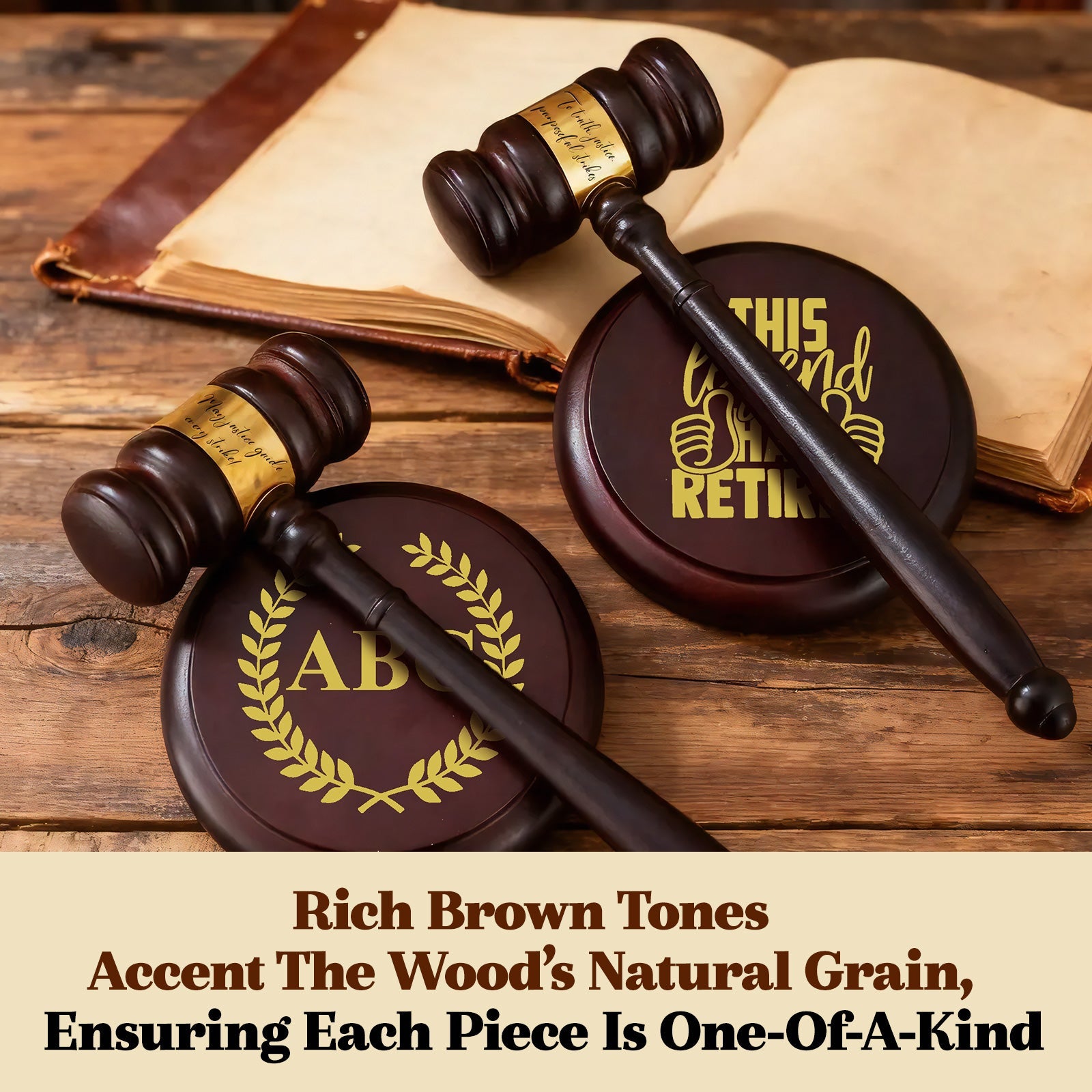 Personalized Judge Gavel and Sound Block Set Wooden Gavel Set Custom Engraved Name and Text Gift for Lawyers Judges Chairmen Retirement Law School Graduation Birthday Xmas Gifts