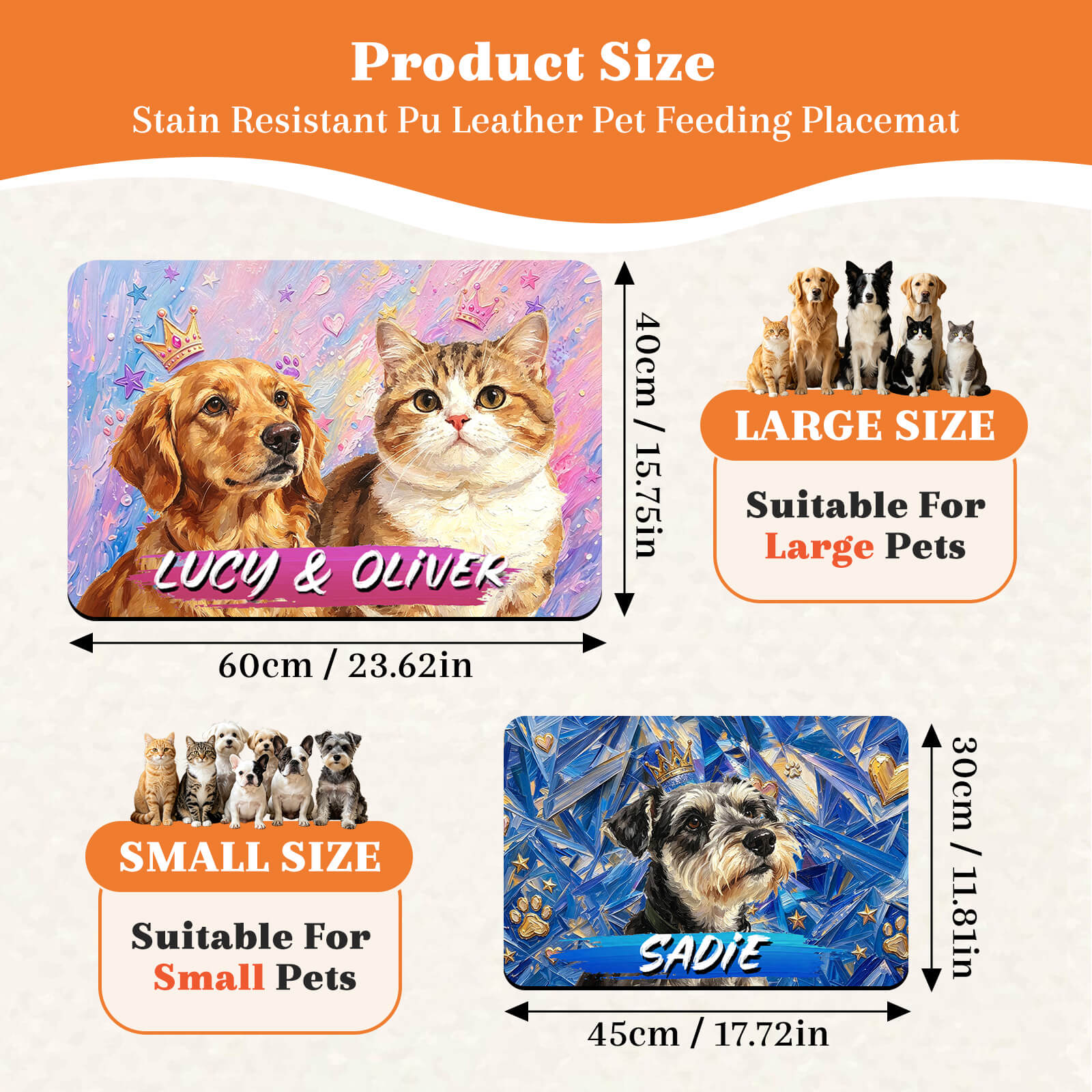 Personalized Pet Food Mat with Photo & Name Dog Mat for Food and Water Graffiti Oil Painting Style Cat Mat for Food Non-Slip Rubber Backing Pet Placemat for Cat Puppy Gift for Pet Lovers