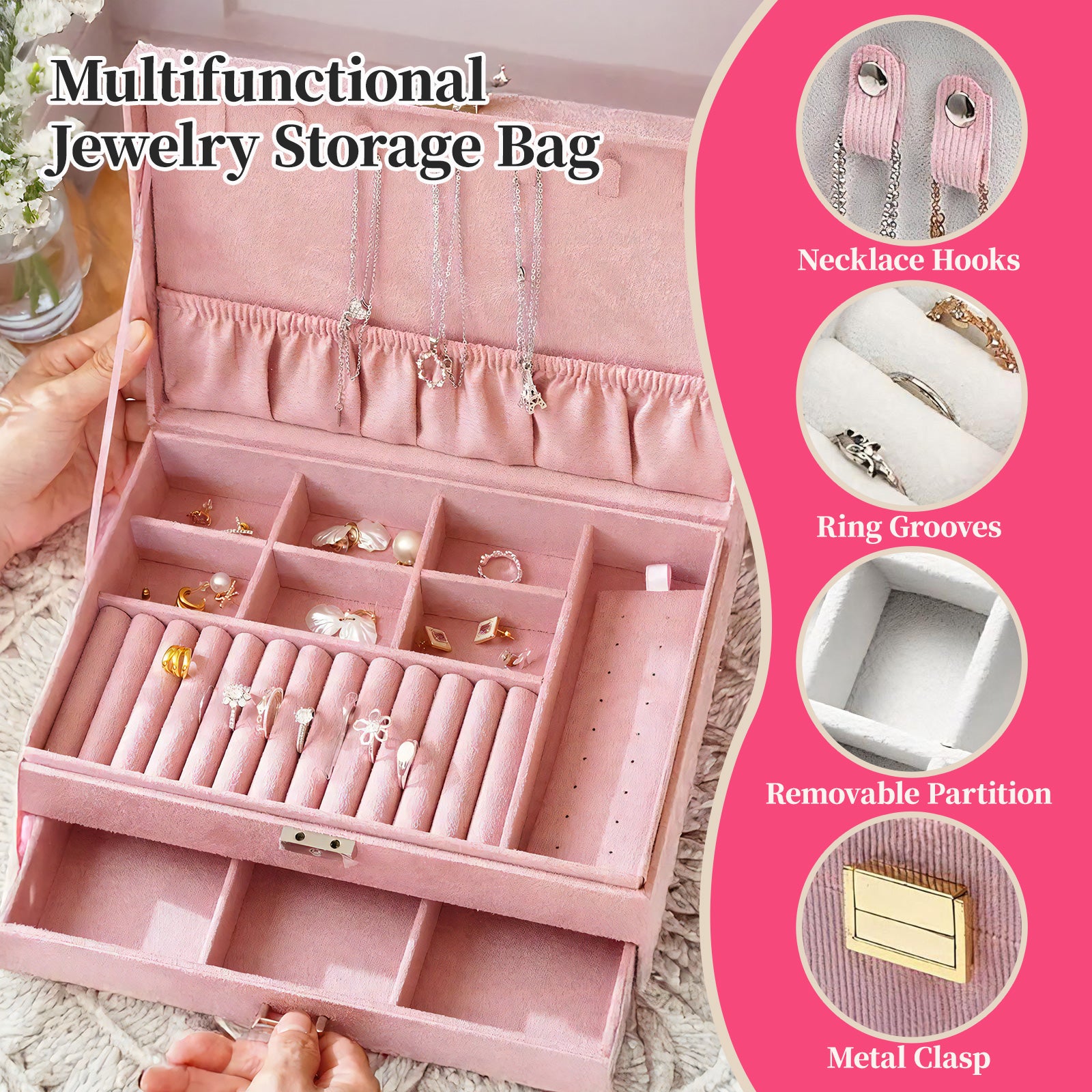Custom Flower & Name Velvet Jewelry Case | Thoughtful Gift for Birthday, Wedding & Bridal Shower
