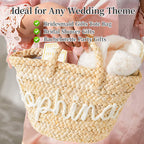 Personalized Beach Tote Bag for Women Summer Straw Bag with Name Waterproof Travel Storage Bag Shoulder Bag Bridal Shower Gift Gifts for Mom Grandma Wife Girlfriend Bride Bridesmaid Bestie