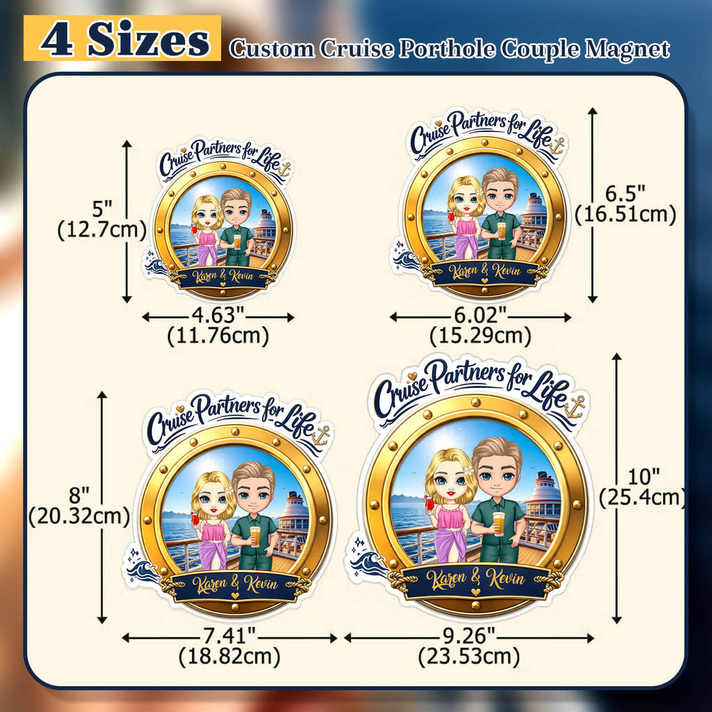 Personalized Cruise Door Magnet Custom Cartoon Couple & Name Cruise Partners for Life Cabin Decoration for Anniversary Honeymoon Trip Cabin Door Fridge Gifts for Husband Wife Family Friends