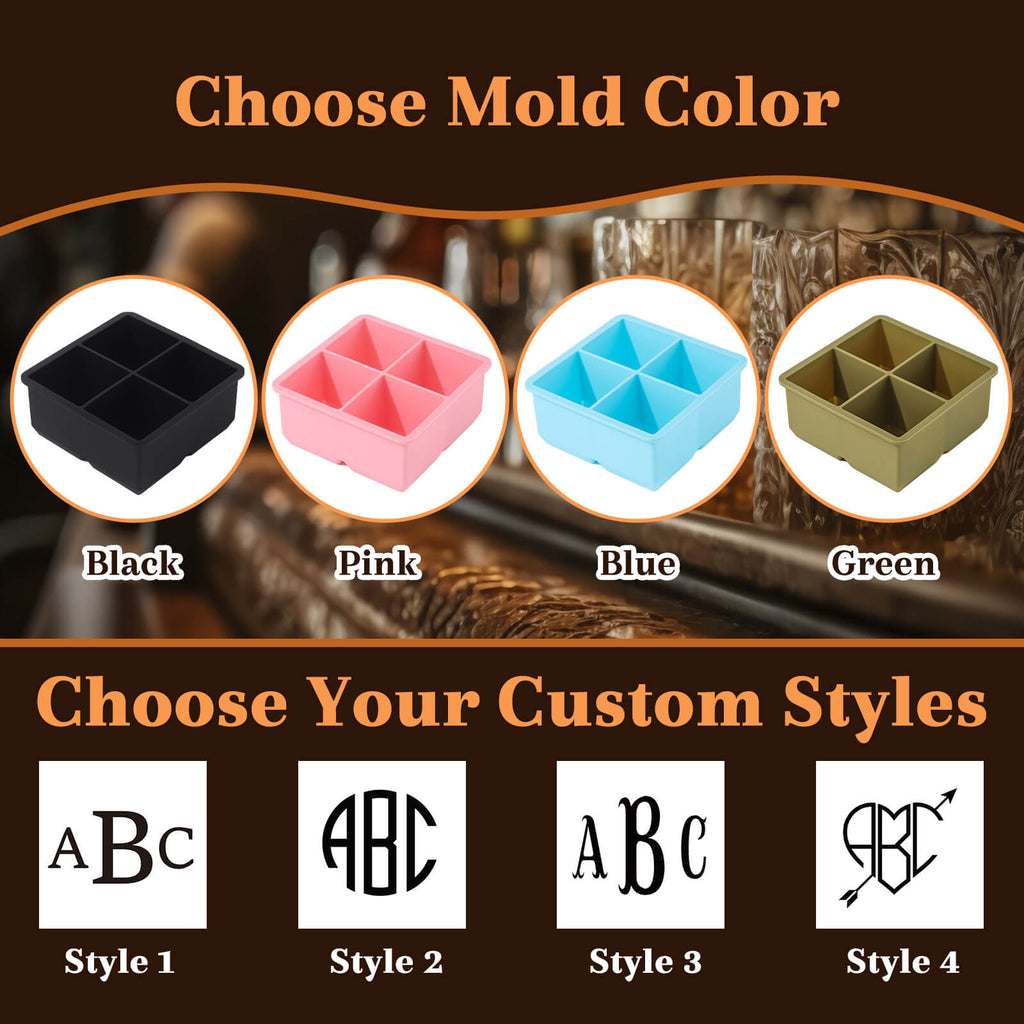 Personalized Monogrammed Ice Cubes Custom 2 inch Whiskey Rocks Food Grade Silicone Mold with Lid for Wedding Home Bar Gifts for Dad Husband Whisky Lover Cocktail Lover Bartender
