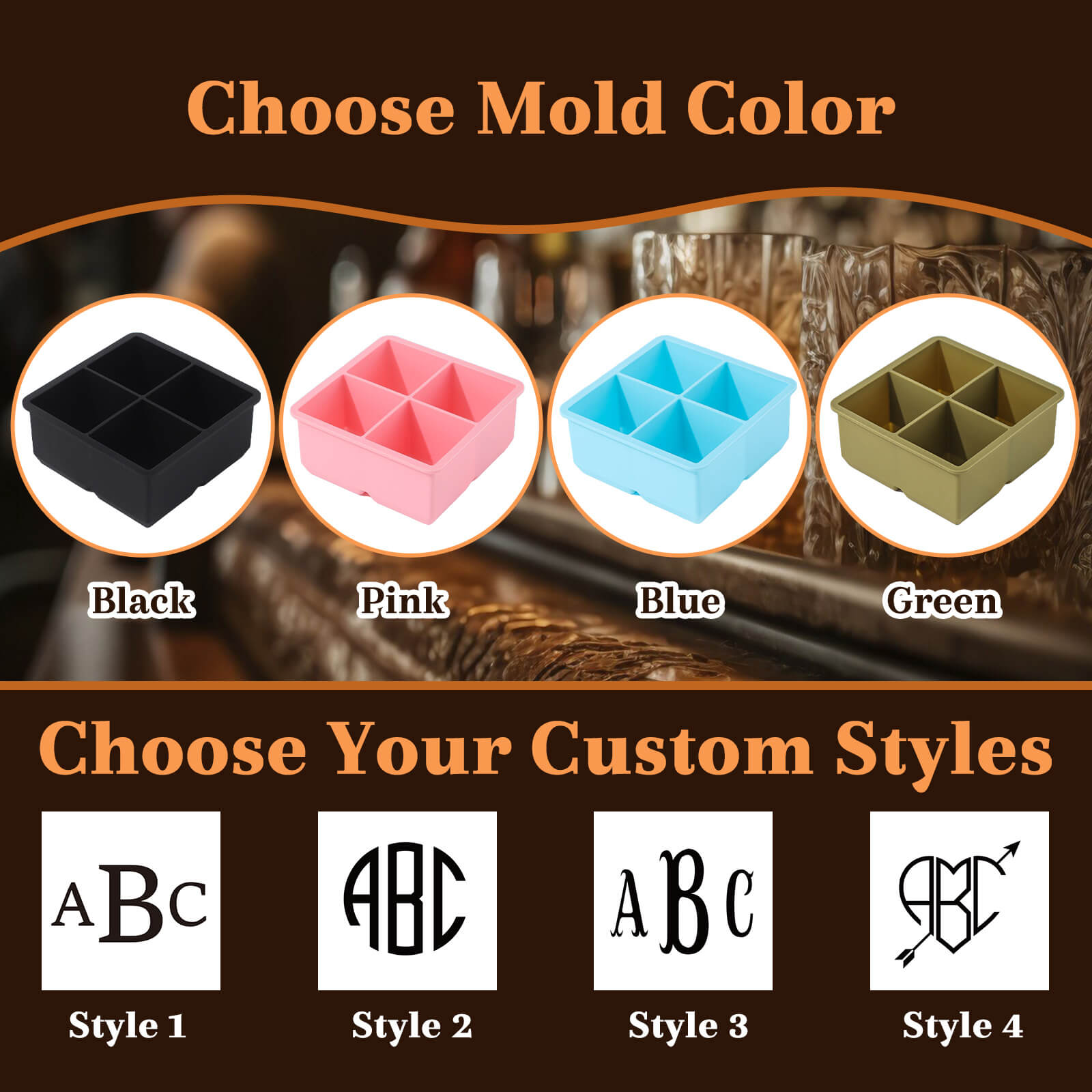 Personalized Monogrammed Ice Cubes Custom 2 inch Whiskey Rocks Food Grade Silicone Mold with Lid for Wedding Home Bar Gifts for Dad Husband Whisky Lover Cocktail Lover Bartender