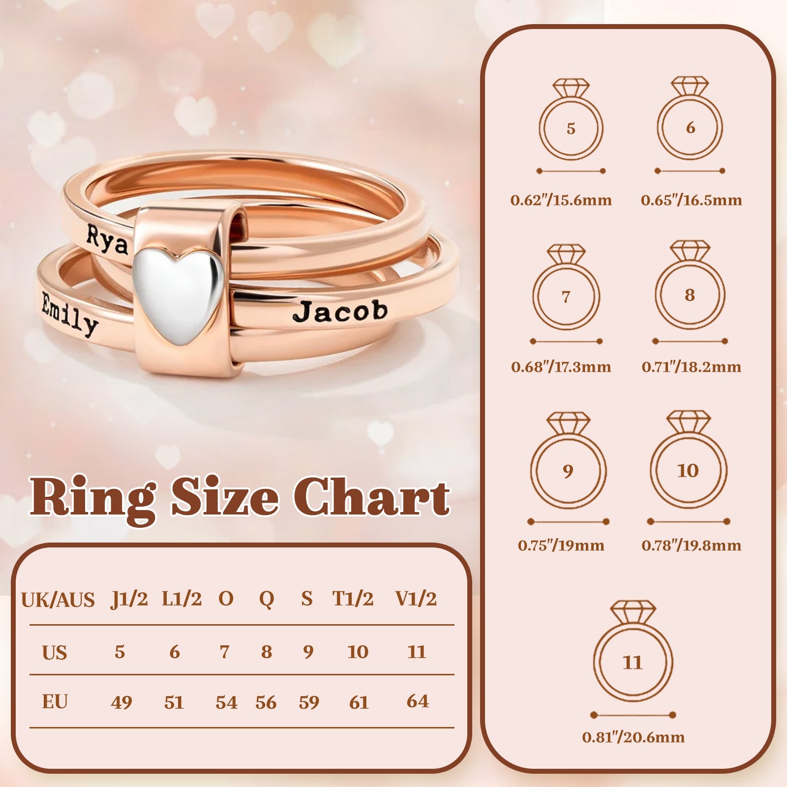 Personalized Name Ring for Women Stacking Rings with Engraved 2-7 Names