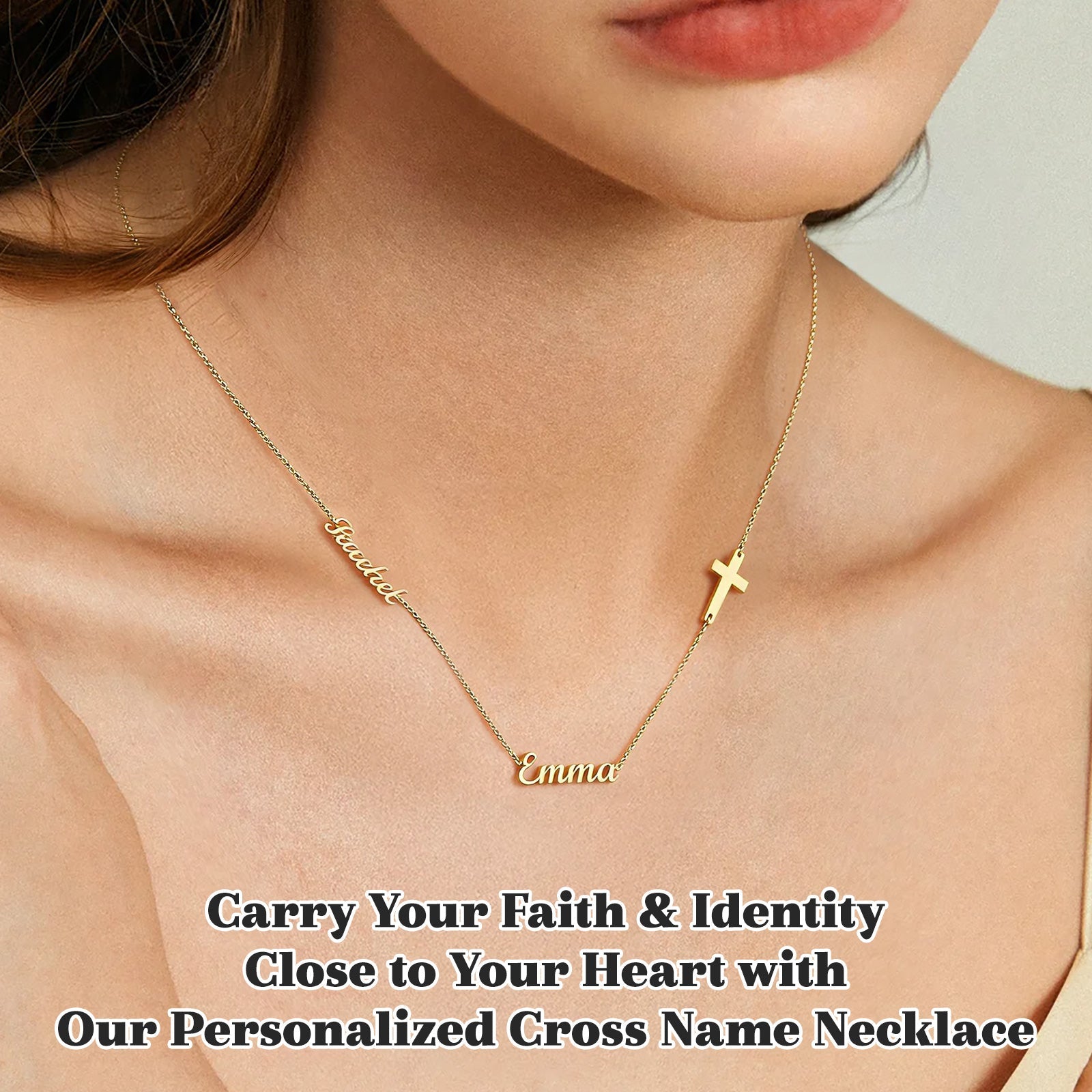 Personalized Cross Name Necklace Custom 1-3 Tiny Names and Pendant 18K Gold Plated Necklace for Women Jewelry Gifts for Mom Grandma Wife Girlfriend Mother's Day Birthday Wedding Gifts