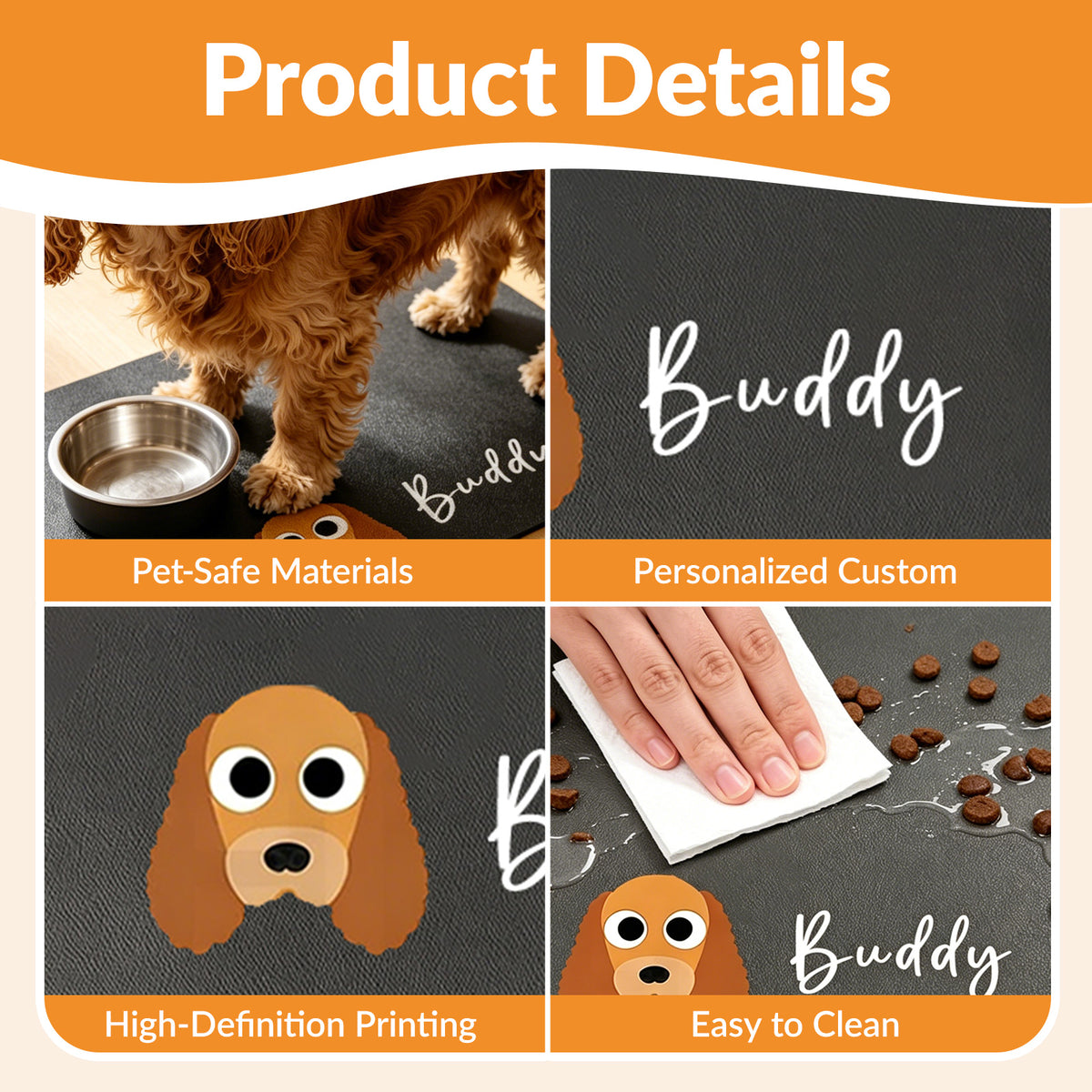 Personalized Dog Cat Feeding Mat Custom Name Pet Food Bowl Mat