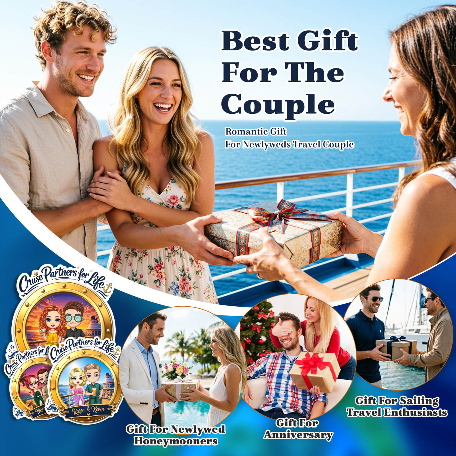 Personalized Cruise Door Magnet Custom Cartoon Couple & Name Cruise Partners for Life Cabin Decoration for Anniversary Honeymoon Trip Cabin Door Fridge Gifts for Husband Wife Family Friends