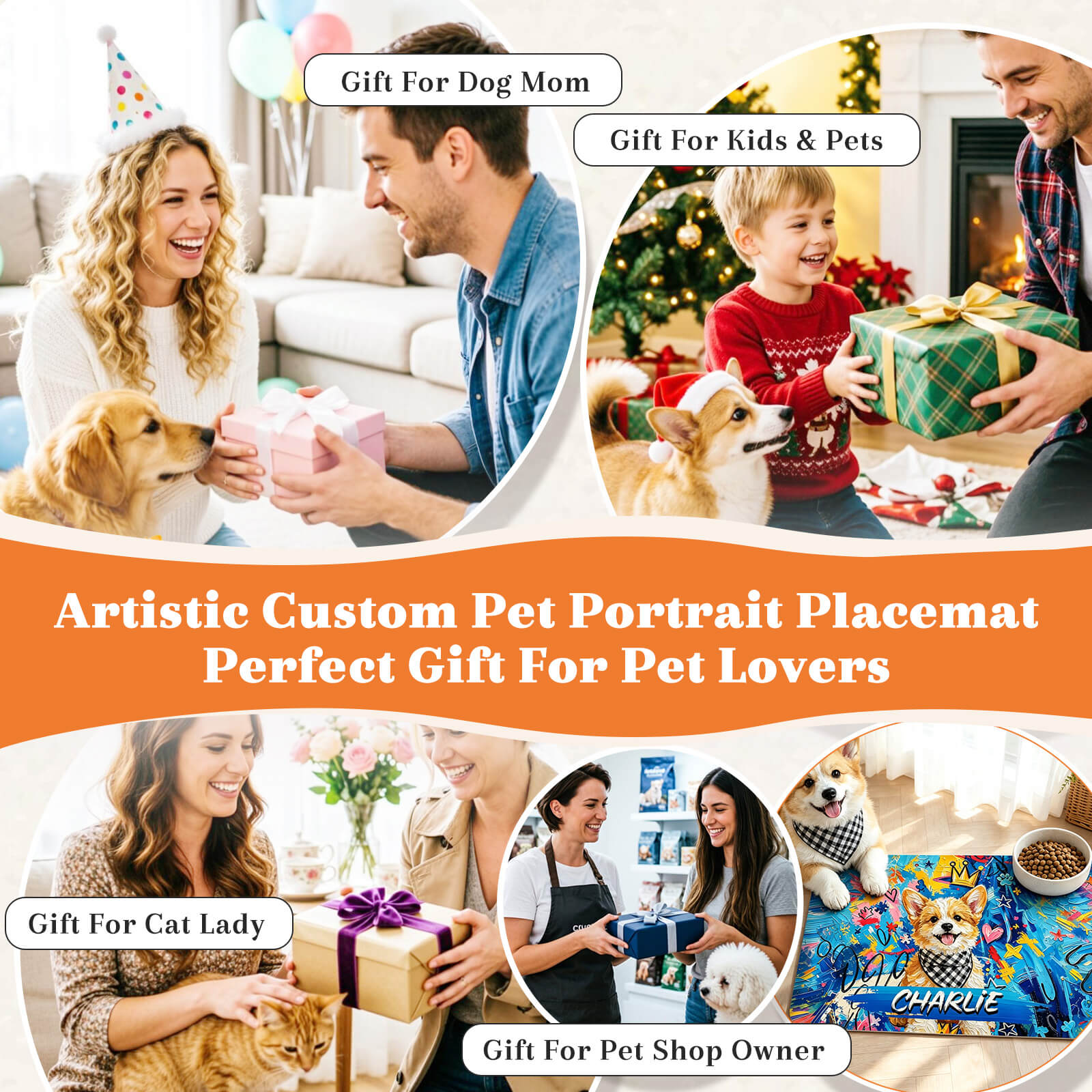 Personalized Pet Food Mat with Photo & Name Dog Mat for Food and Water Graffiti Oil Painting Style Cat Mat for Food Non-Slip Rubber Backing Pet Placemat for Cat Puppy Gift for Pet Lovers