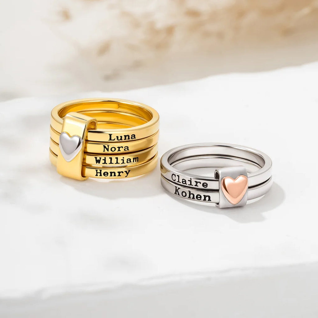 Personalized Name Ring for Women Stacking Rings with Engraved 2-7 Names
