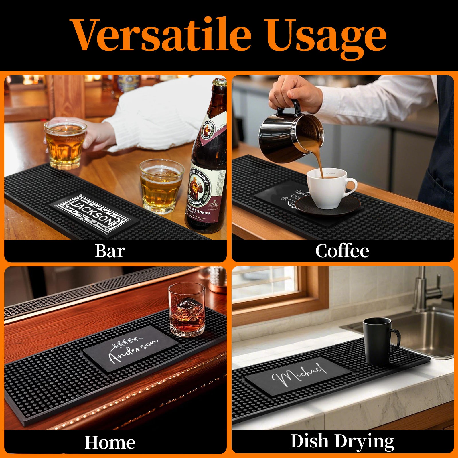 Personalised Bar Mat Non-slip PVC Rubber Bar Mat Custom Bar Name Spill Mat for Countertop Home Bar Coffee Bar Gifts for Bartender Drinking Lover Cocktail Lover Newlywed Beer Mat Decor