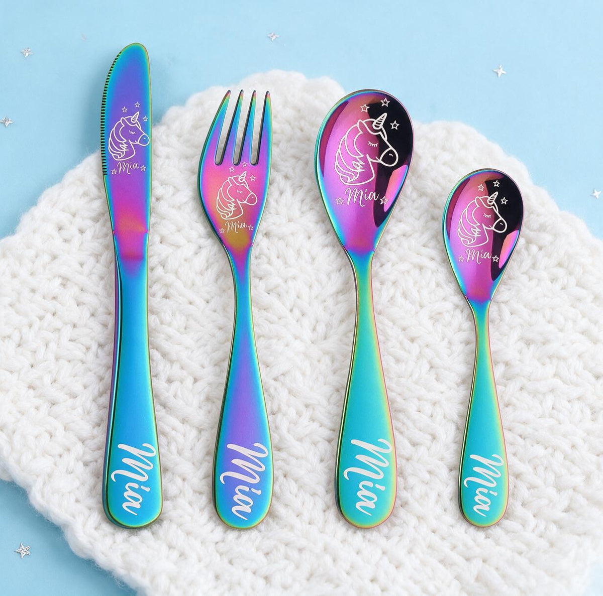 Personalized Dinosaur Unicorn Cutlery Set of 3/4 Laser Engraved