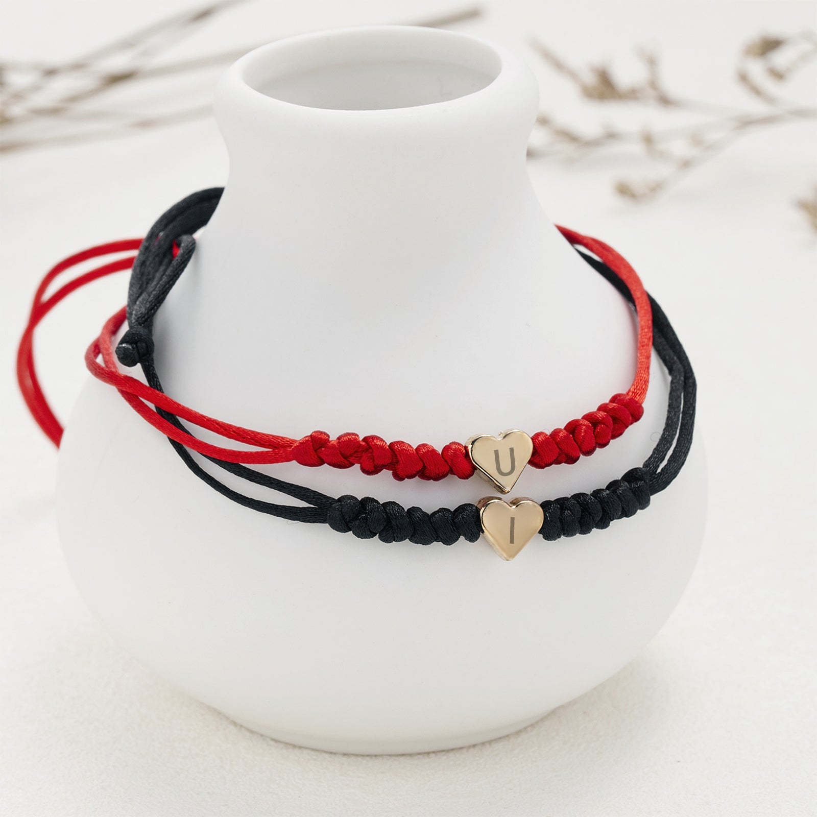 2 Pcs Custom Letter Red String Bracelet