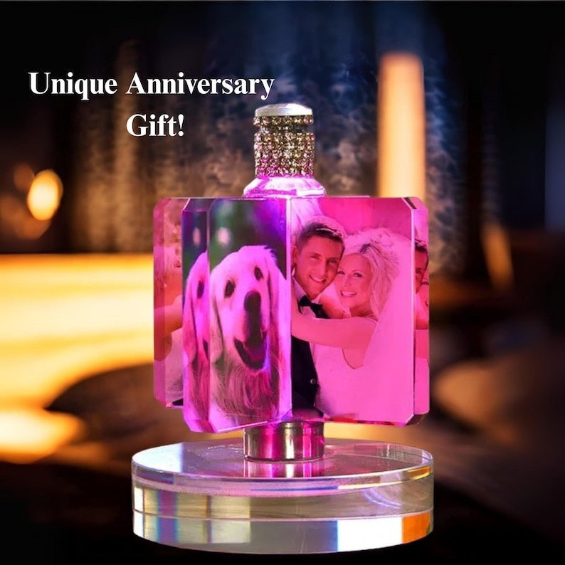 Custom Crystal Lamp Vibrant Color Film - Rotating Photo Night Light Thick Glass Base Metal Shaft Battery Powered