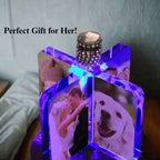Custom Crystal Lamp Vibrant Color Film - Rotating Photo Night Light Thick Glass Base Metal Shaft Battery Powered