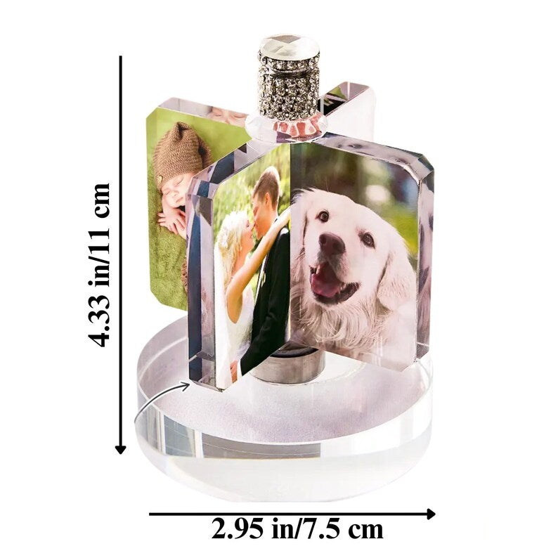 Custom Crystal Lamp Vibrant Color Film - Rotating Photo Night Light Thick Glass Base Metal Shaft Battery Powered
