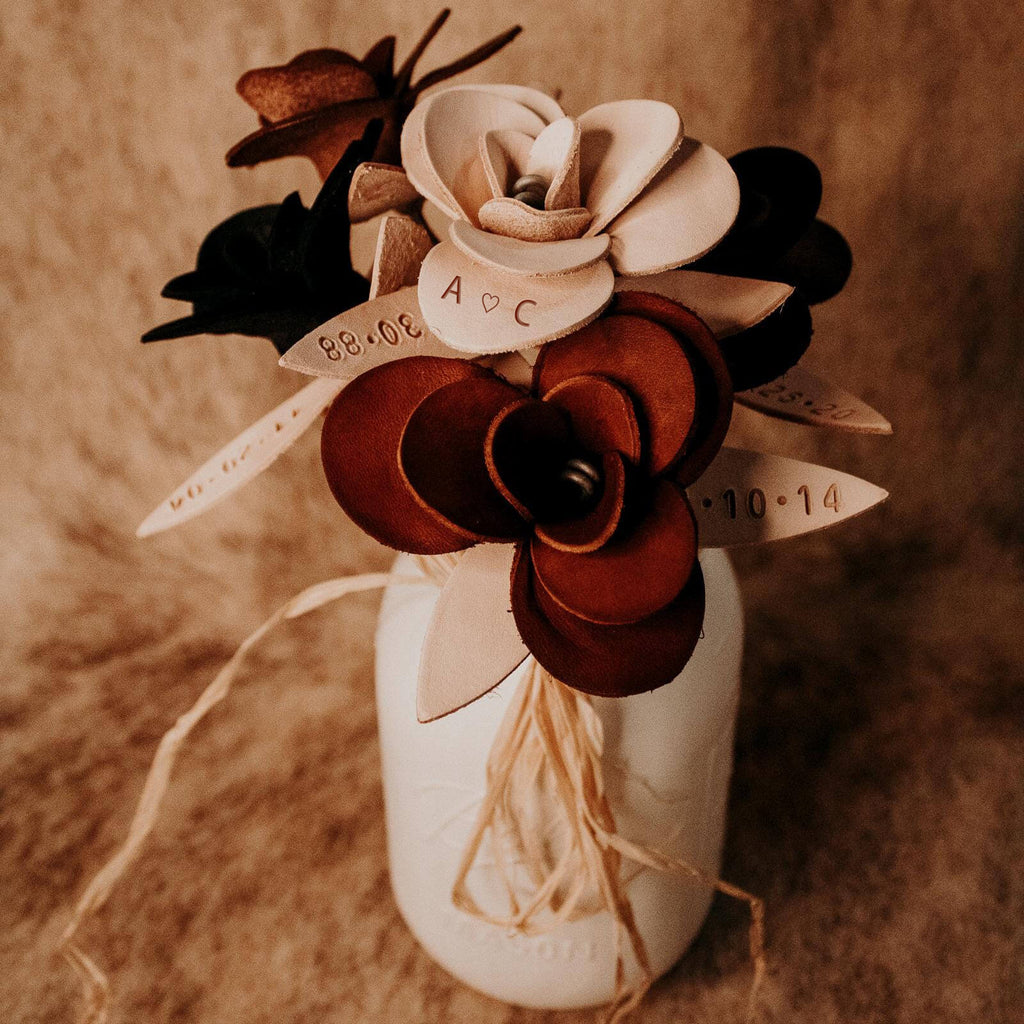 Personalized Genuine Leather Rose with Date or Initial