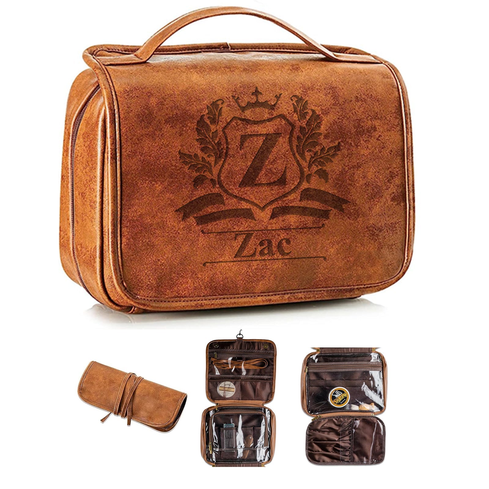 3-in-1 Large Personalized PU Leather Toiletry Bag For Men