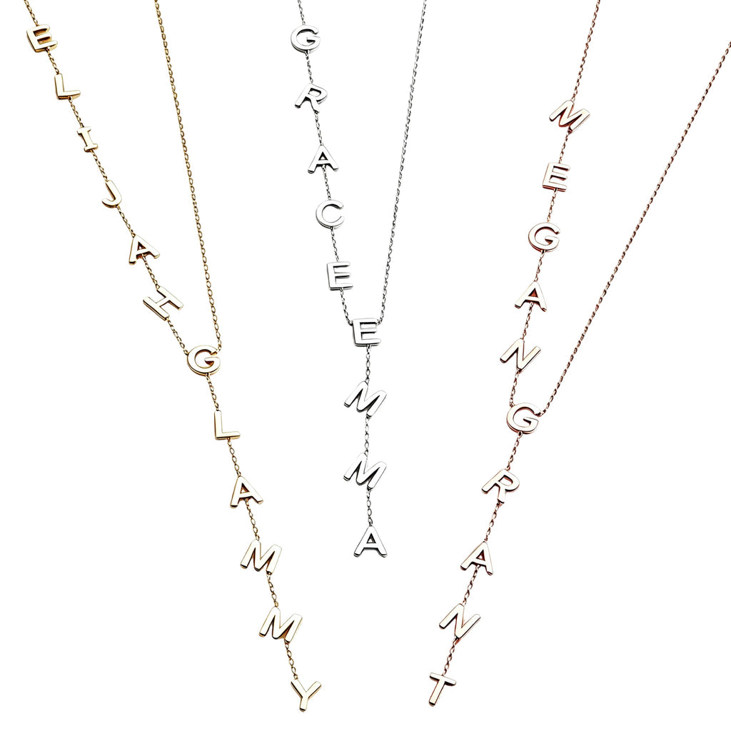 Personalized Lariat Initial Necklace for Women Custom Y-Shaped Name Necklace 18k Gold Plated Jewelry Gifts for Mom Wife Girlfriend Bridesmaids Mother's Day Anniversary Wedding Gifts