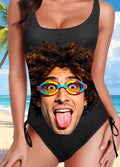Custom Face Bathing Suit Personalized Picture Swimsuits for Women One Piece Swimwear with Husband Photos Pool Gifts