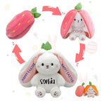 Personalized Easter Bunny Plush Rabbit Hiding in A Zip-Up Strawberry or Carrot Custom Name 100% Cotton Stuffed Plush Toy Easter Basket Stuffers Easter Fun Gifts for Kids Girls Boys