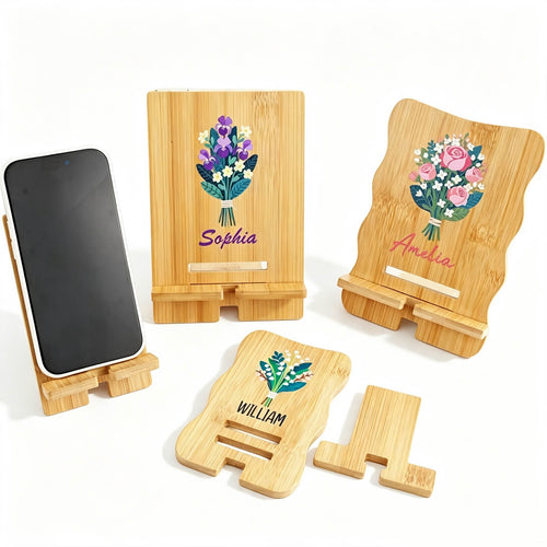 Custom Birth Flower Wooden Phone Stand