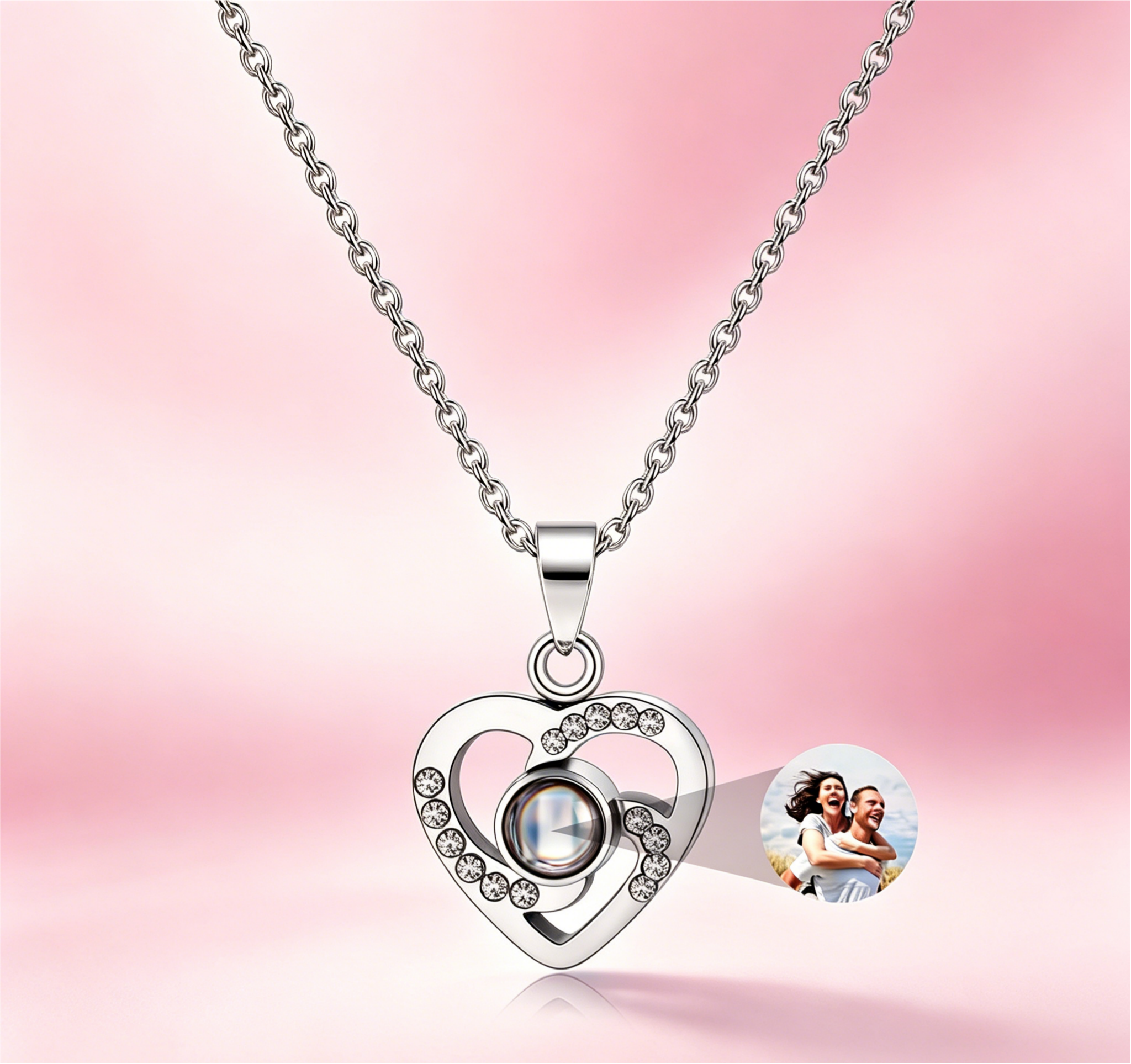 Personalized Picture Projection Necklace for Women - Custom Photo Love Heart Pendant - Customized Portrait Jewelry - Birthday Anniversary Memorial Gifts for Her