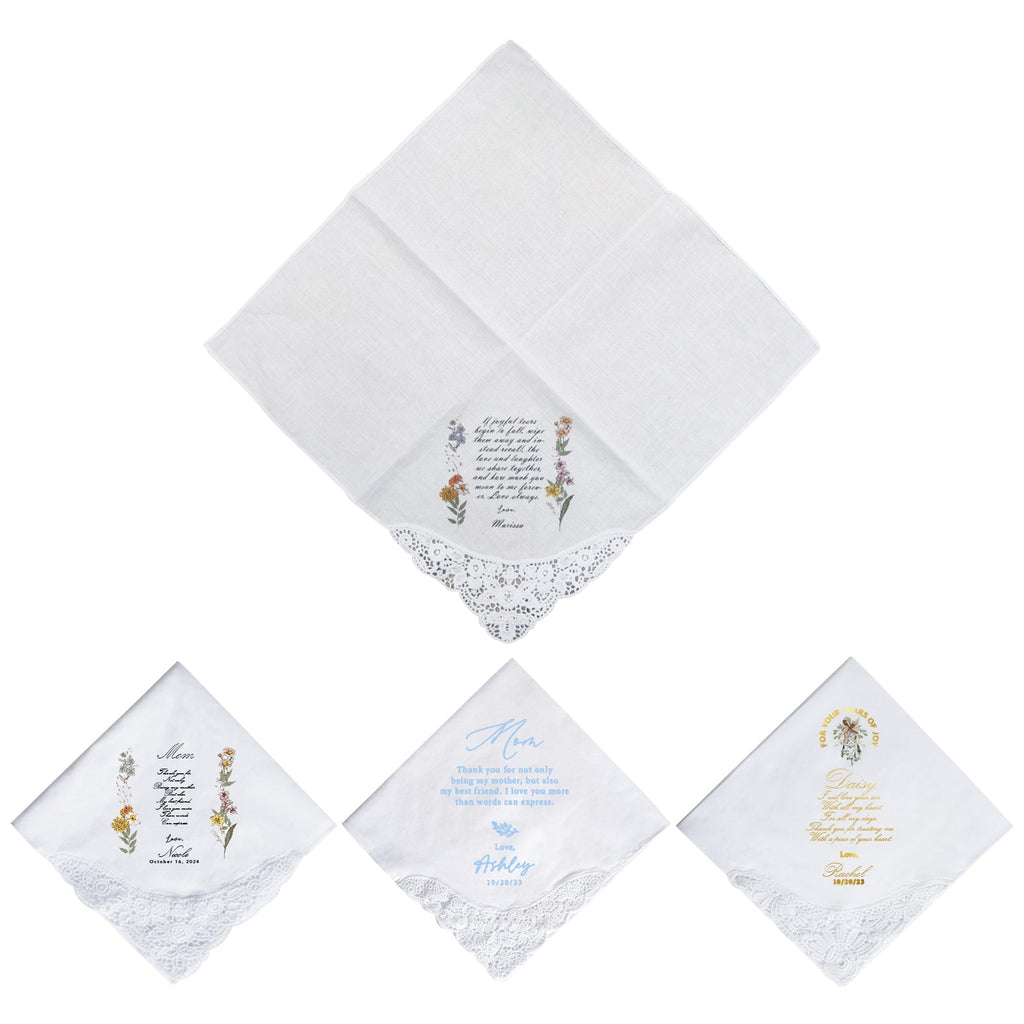 Personalized Flower Embroidered Handkerchief | Customized Cotton Hankies for Women